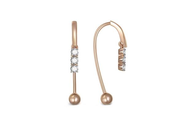 Серьги с 6 фианитами из красного золота