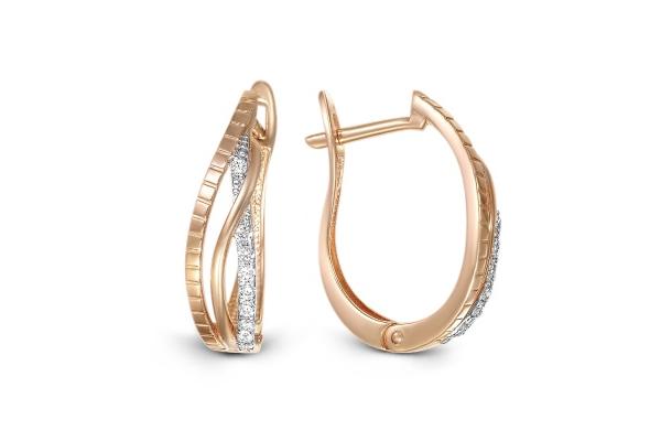 Серьги с 18 фианитами из красного золота