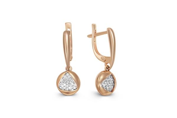 Серьги с 68 фианитами из красного золота
